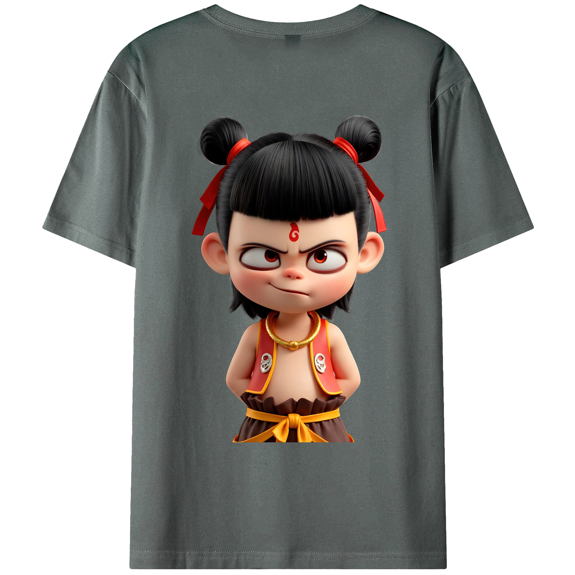 （画像用） Ne Zha 2 ナタ 魔童の大暴れ 綿100％ メンズ半袖Tシャツ（バックプリント） 通気性